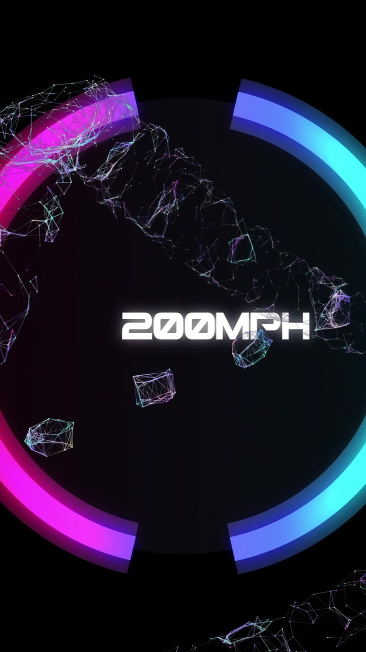 Animation of speedometer over white shapes on black background