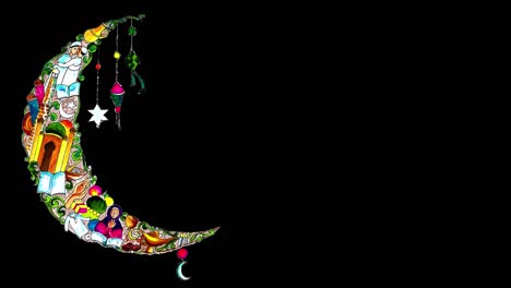 acuarela luna y símbolos islámicos, fondo de ramadán islámico con luna y lámparas, fondo de ramadán islámico con luna y lâmparas. símbolo del ayuno, iftar, sahoor, eid, ritual y tradiciones islámicas, fondo negro