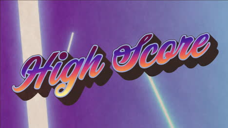 high score text in colorful retro animation over purple and blue background