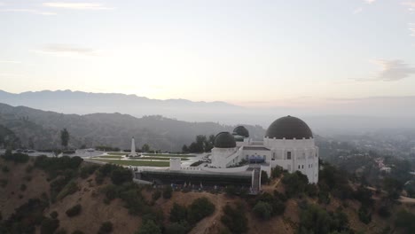 Beautiful-aerial-fly-around-Griffith-Observatory-during-twilight-hour