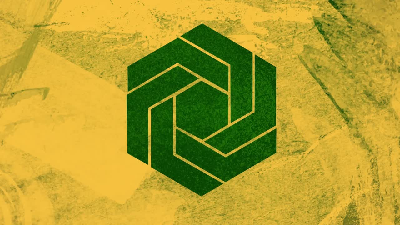 diseño de forma hexagonal geométrica contra un fondo amarillo texturizado
