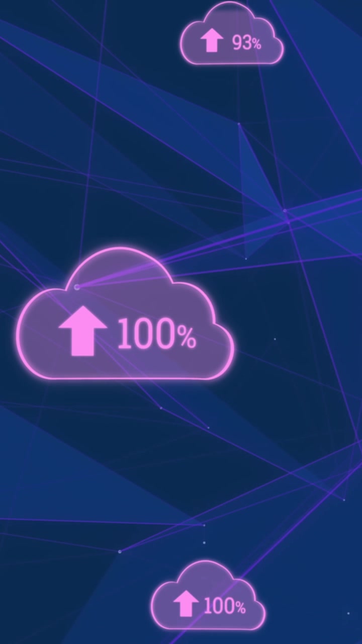 Animation of media icons over network of connections