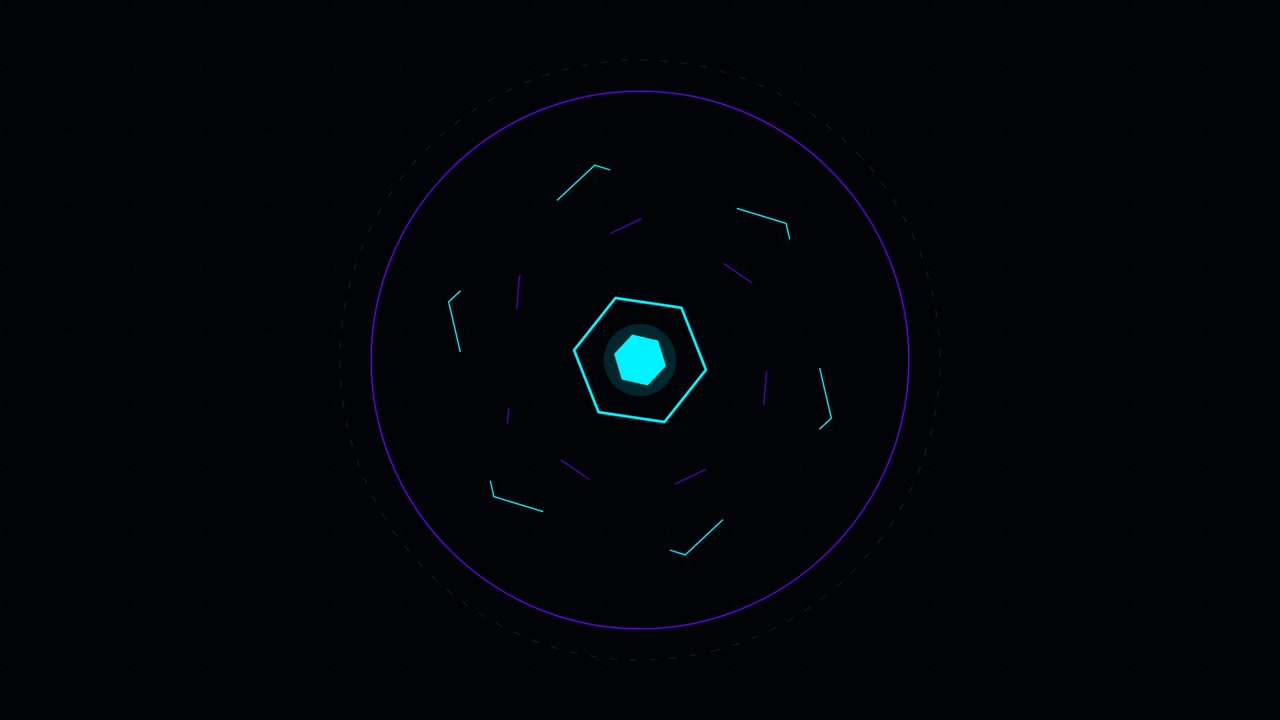 Abstract Digital Hexagon HUD Animation on Dark Background