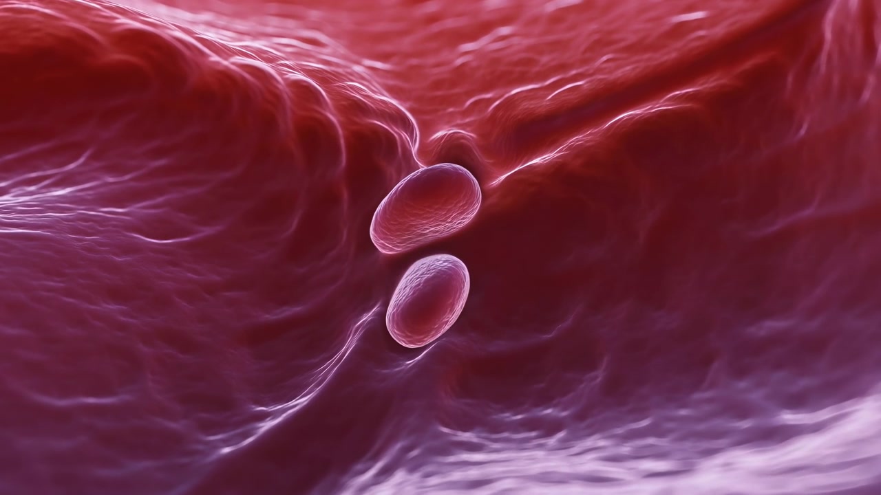 this video provides a detailed, scientific, and educational close-up view of blood cells moving through a blood vessel inside a human body. the microscopic perspective highlights the red.
