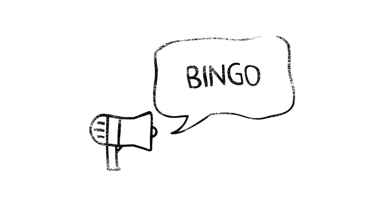 Megafono in stile retrò con fumetto "bingo". Bella animazione del testo "bingo" su sfondo isolato.
