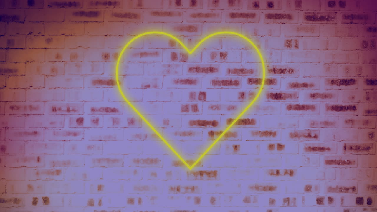 벽돌 벽 4k에 화살표 네온 표지