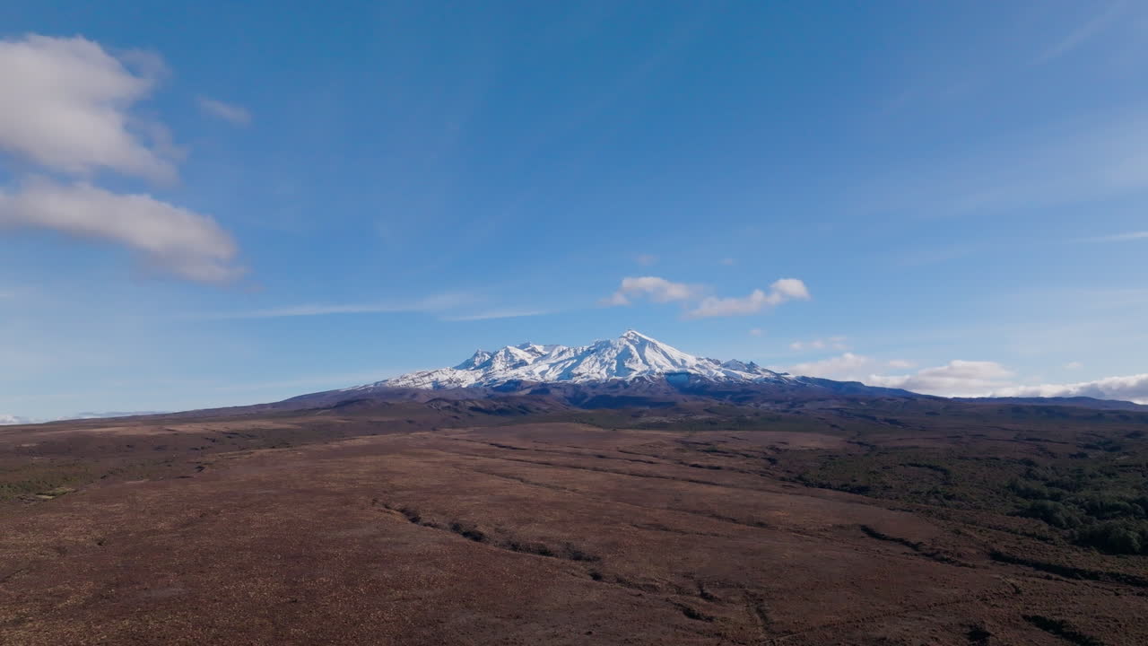 Flying away from Mount Ruapehu in central North Island, New Zealand