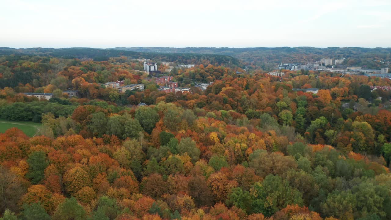 antena: suburbio de vilnius en un día de otoño muy colorido