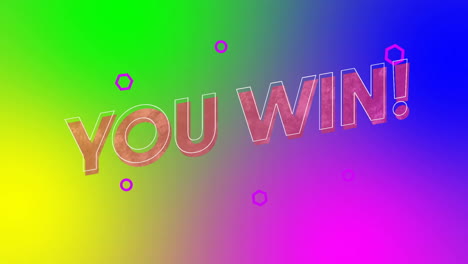 animation of you win text over neon pattern background