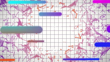 forming abstract pattern, colorful geometric shapes and lines on grid background