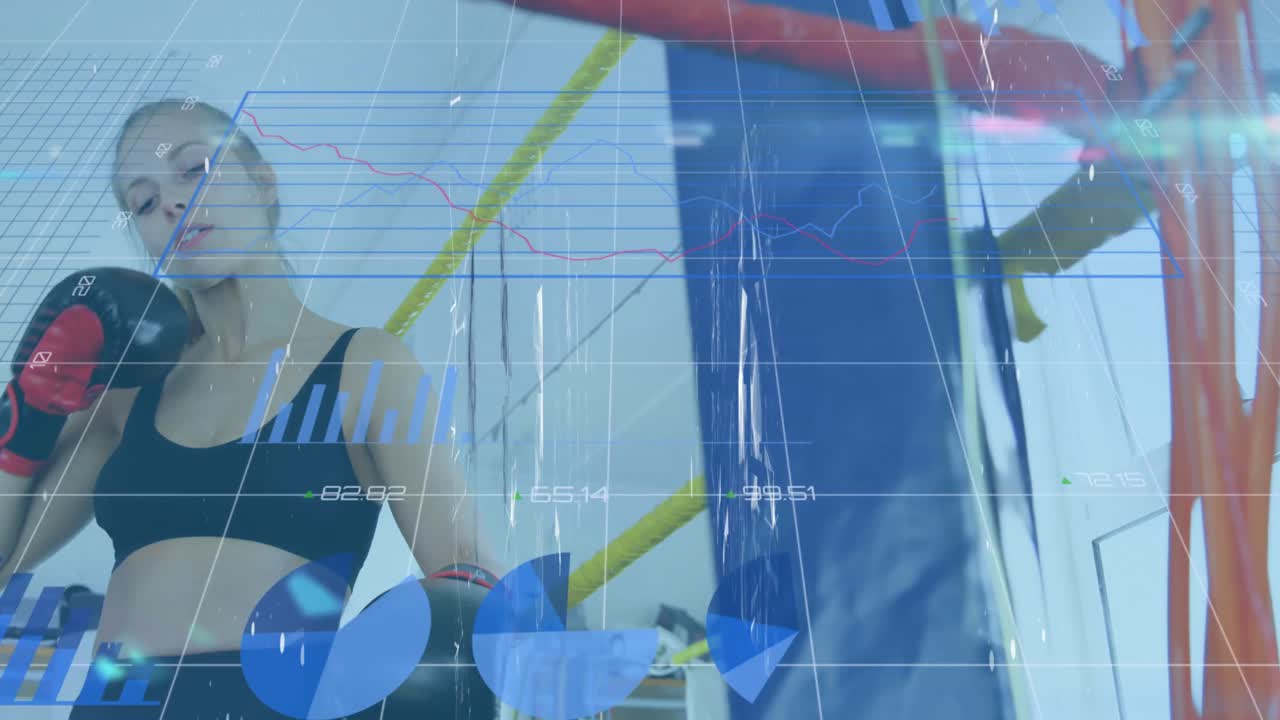 카우카스 여성 권투 선수에 대한 데이터 처리의 애니메이션