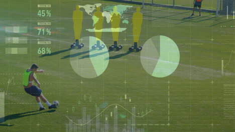 soccer training session with players, performance metrics and data analysis animation