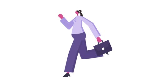 diseño plano linda mujer gorda personaje correr ciclo con maletín bucle aislado animación 2d
