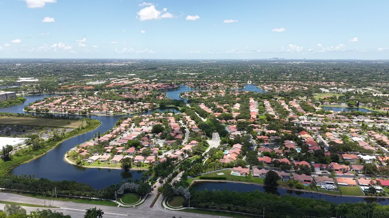 Drone Shot of Upscale Residential Community in St. Sunrise, Fort Lauderdale Florida USA