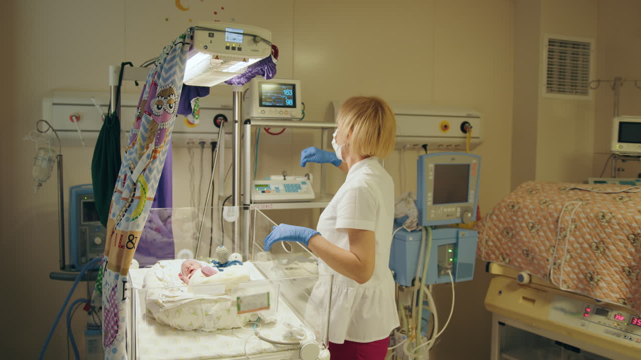 Nurse Caring for Newborn in Incubator