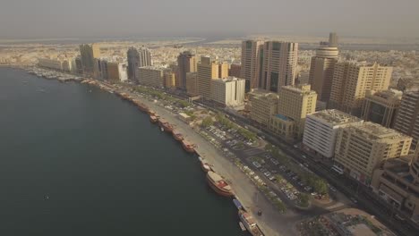 aerial. dubai creek. historic center of the united arab emirates. sunrise. 4k