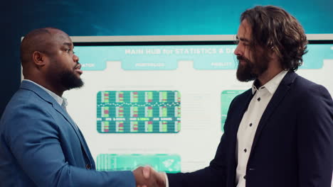 business partners celebrate the beginning of new project between their companies