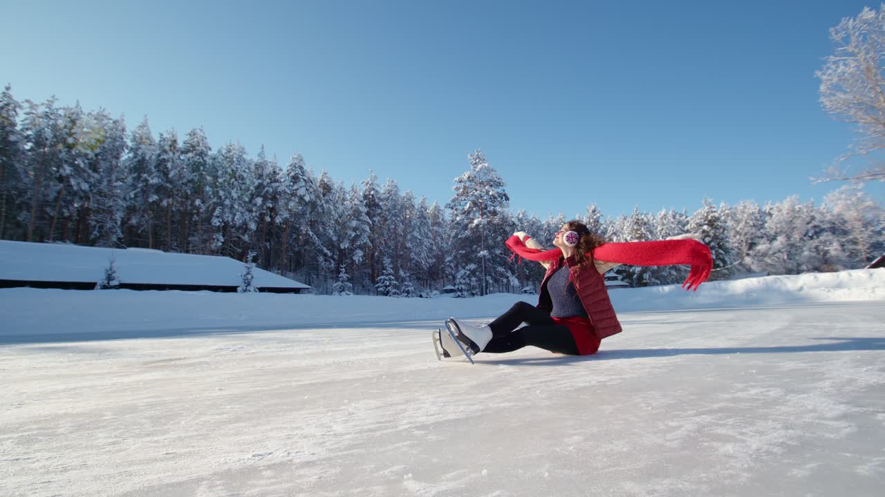 Woman Ice Skating in Winter Landscape