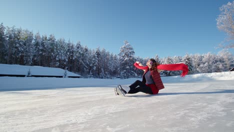 woman ice skating in winter landscape