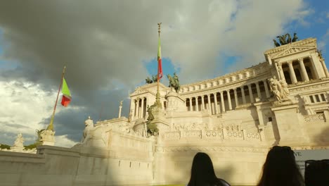 Wide-jib-shot-of-Vittoriano-at-Piazza-Venezia-in-central-Rome-at-Golden-hour