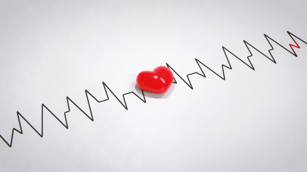 Electrocardiogram Heart Rate Through A Beating Red Heart