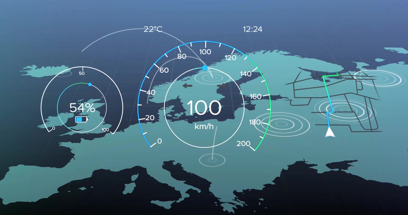 Animazione di una rete di connessioni con icone su scansione dell'area di copertura