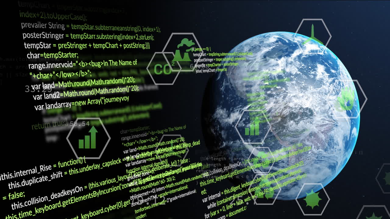 animazione di eco-icone e elaborazione dei dati in tutto il mondo