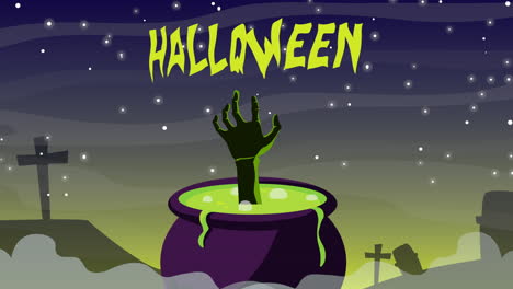 halloween zombie hand in cauldron graphic