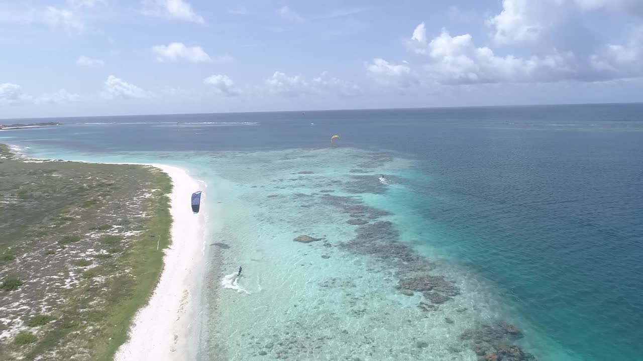 -Los Roques venezuela -Caribbean-sea-Fantastic-landscape  Kitesuf in  clear crystal water, from drone