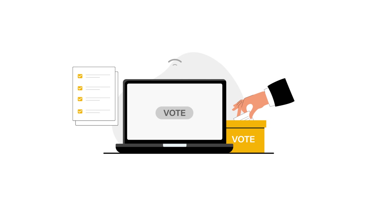 Digital Voting Concept with Laptop and Ballot Box Animation