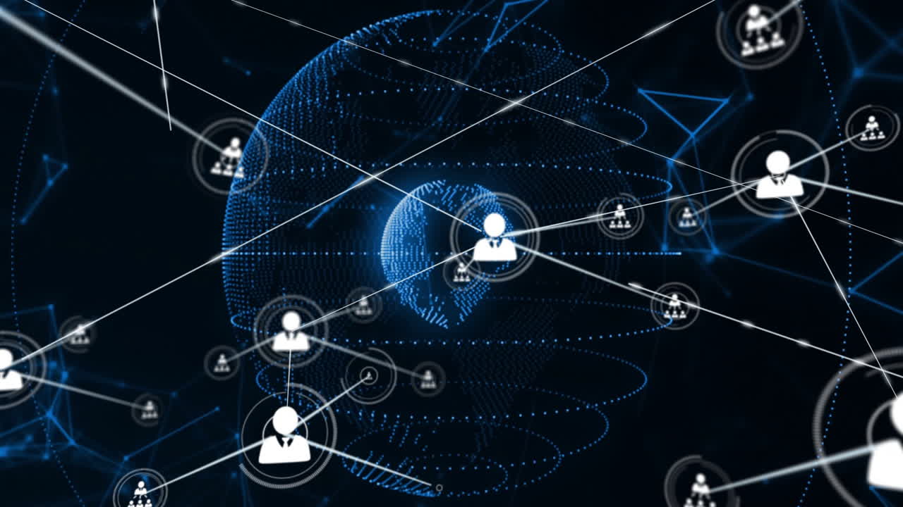 Network of connections and data processing animation over digital globe background