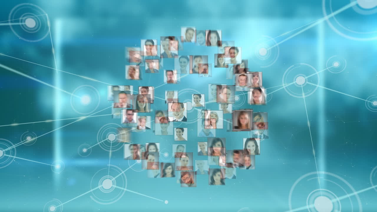 Animation of people icons over blue background
