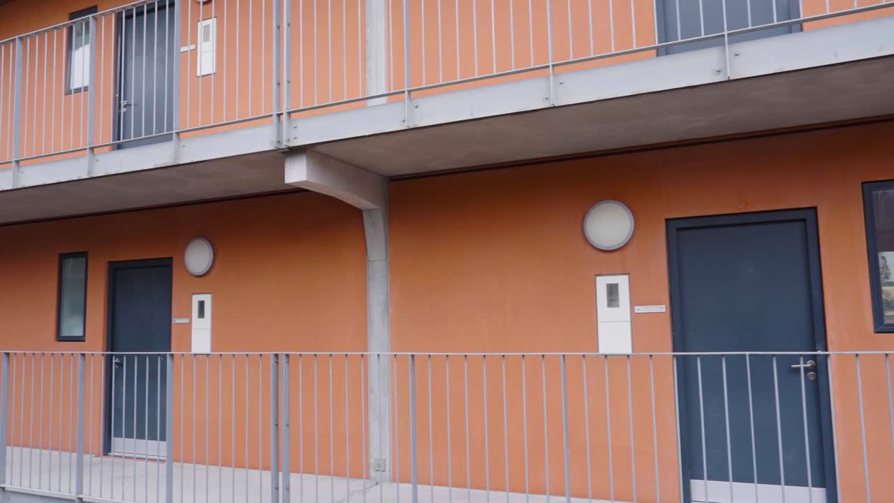 College dormitory building inner space with entrances to apartment, Roskilde