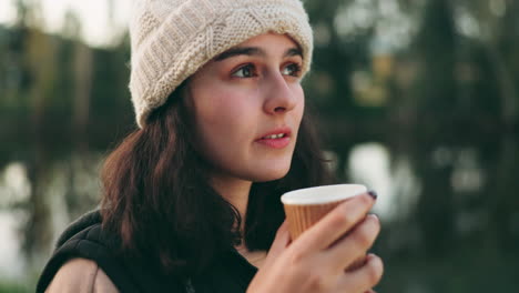 Face,-thinking-and-camping-with-a-woman-drinking