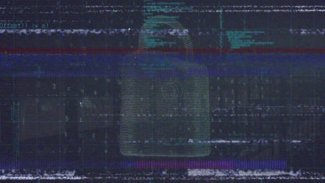 animación de la interferencia sobre el candado y procesamiento de datos sobre fondo negro