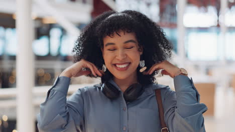 face, headphones and black woman travel