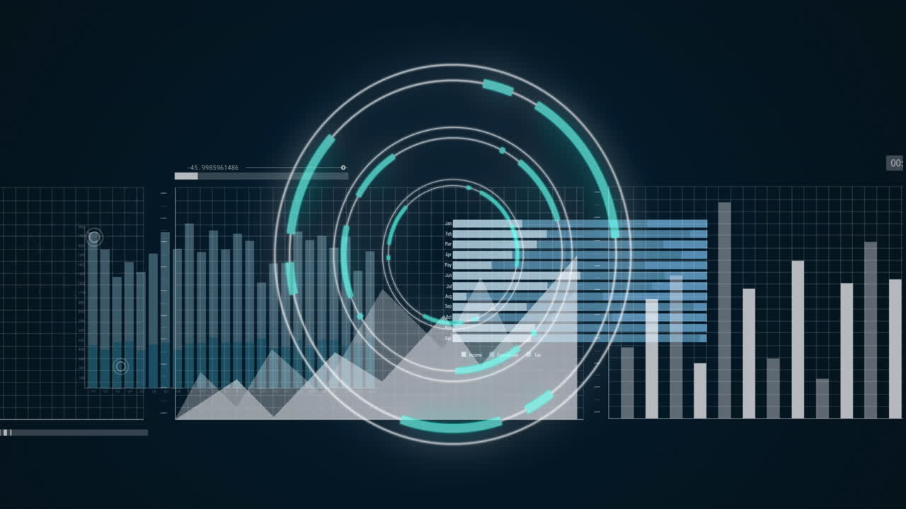 animación del procesamiento de datos financieros y el escaneo del alcance