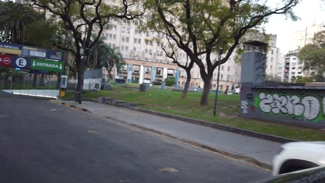 pov car drive through clinic hospitals and recoleta neighborhood urban green park, housay plaza