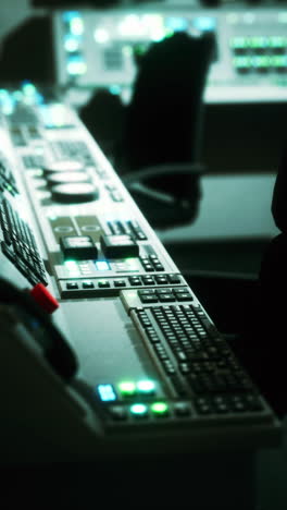 close-up of a control panel in a recording studio