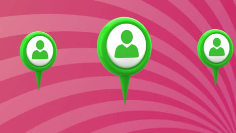 animación de tres iconos de redes sociales de personas verdes sobre rayas giratorias que se mueven en un bucle sin costuras