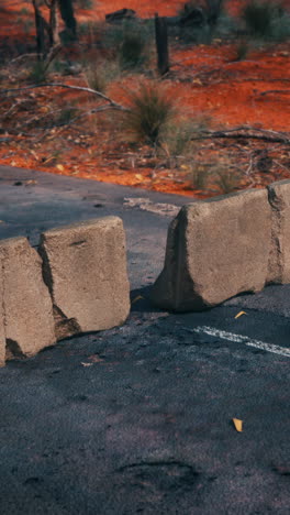 roadblock in the australian outback after a bushfire