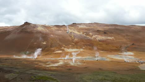 landmannalaugar geothermal field in iceland with drone video moving up