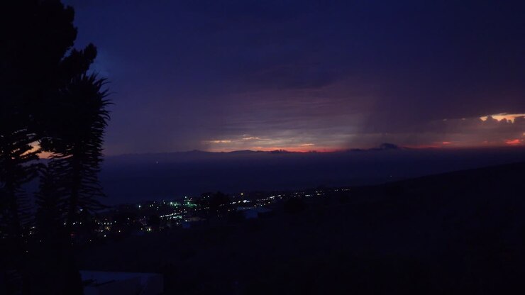 Lightning Strikes At Night Over The City Of Ventura, California During A Large Electrical Storm