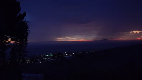 Lightning-Strikes-At-Night-Over-The-City-Of-Ventura,-California-During-A-Large-Electrical-Storm