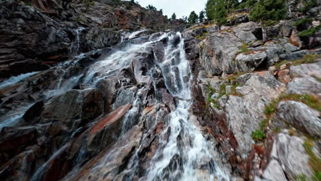 Cascading waterfall over rocky terrain near Morteratsch Glacier
