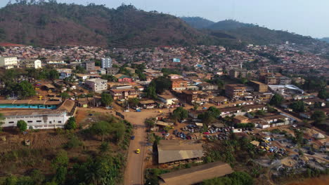 panoramic drone shot of the cite verte district of yaounde, sunny day in cameroon