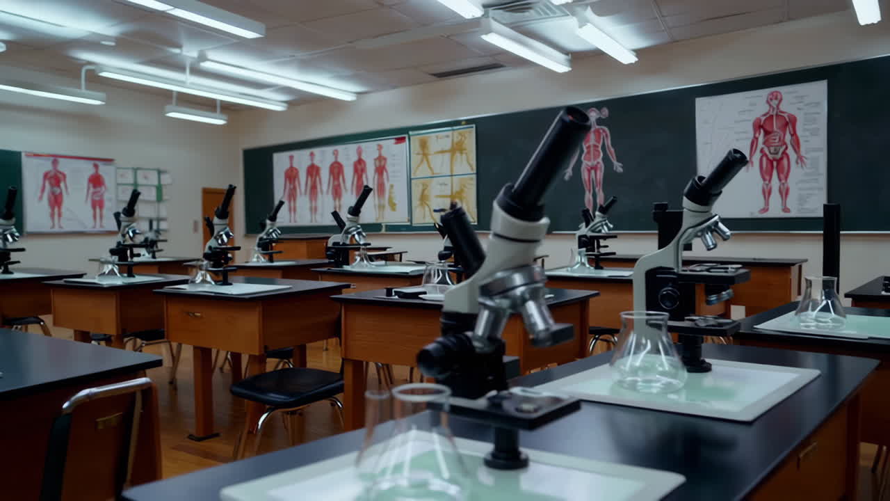 Biology Classroom with Microscopes