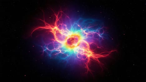 a captivating cosmic display: vibrant energy pulsates in a colorful nebula, showcasing ethereal colors and dynamic patterns against a starry background