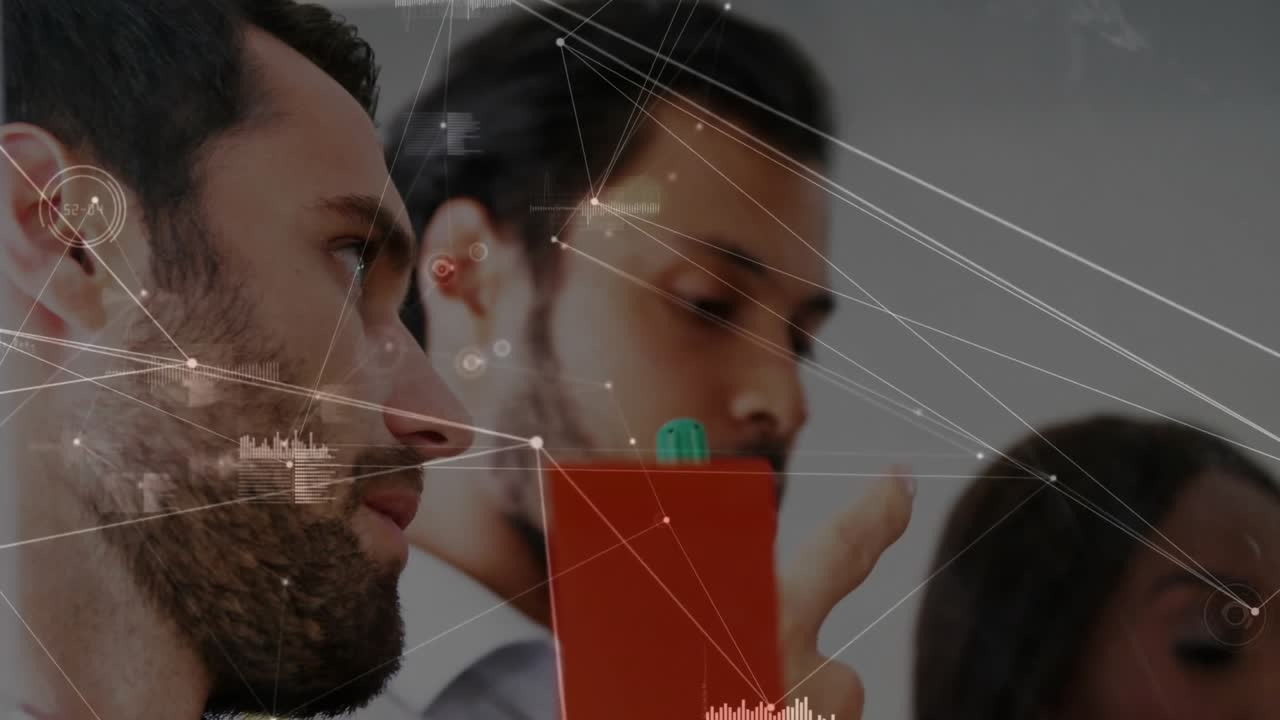 Network connections and data processing animation over diverse business people