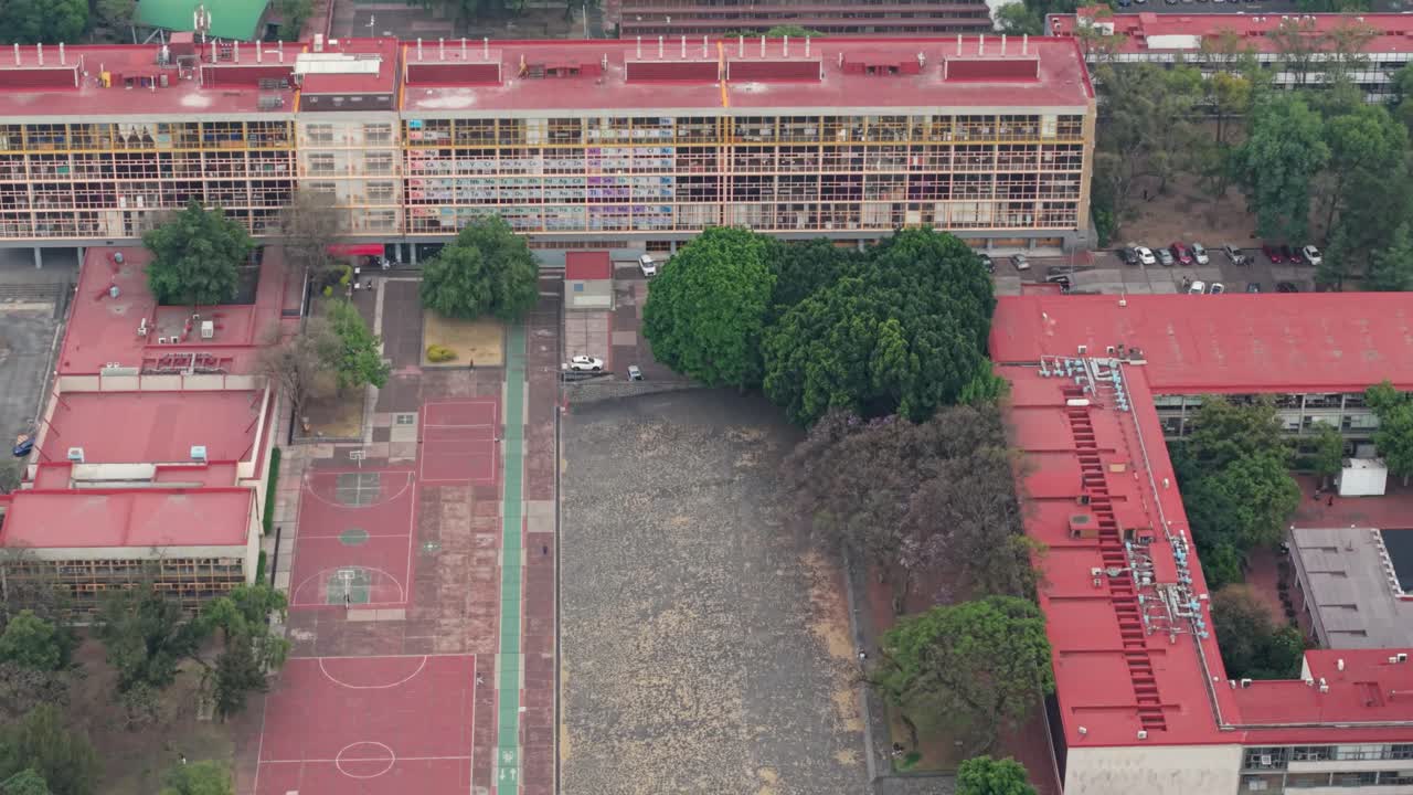 Empty university campus seen from a drone